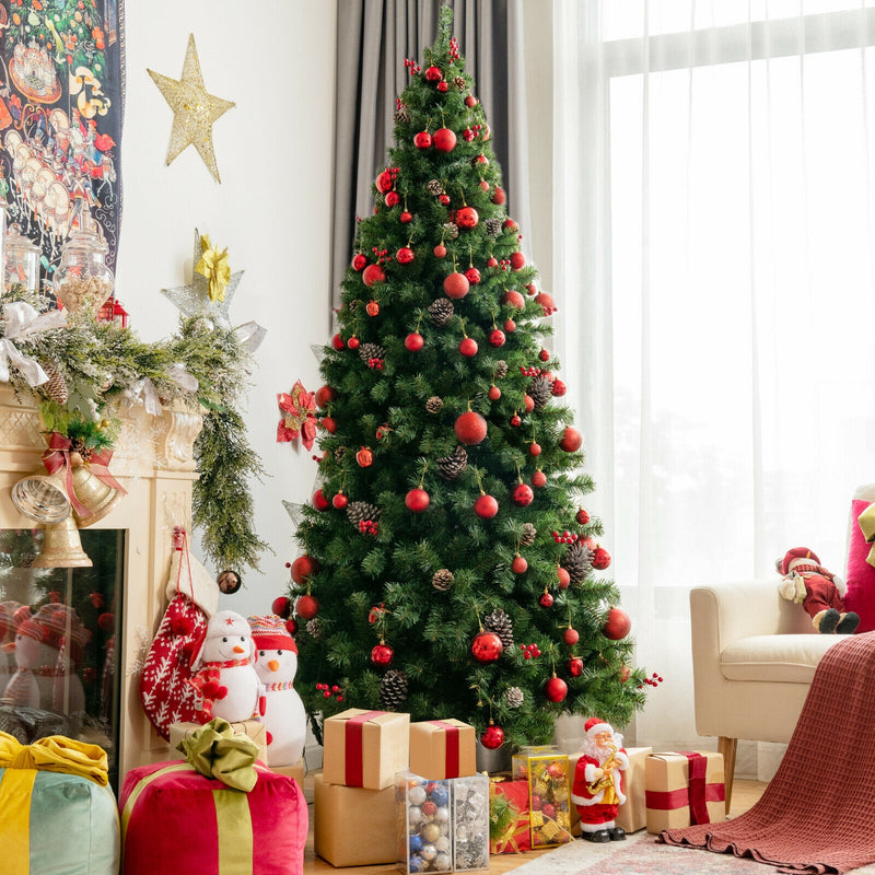 Pre-lit Christmas Hinged Tree with Red Berries and Ornaments-7&