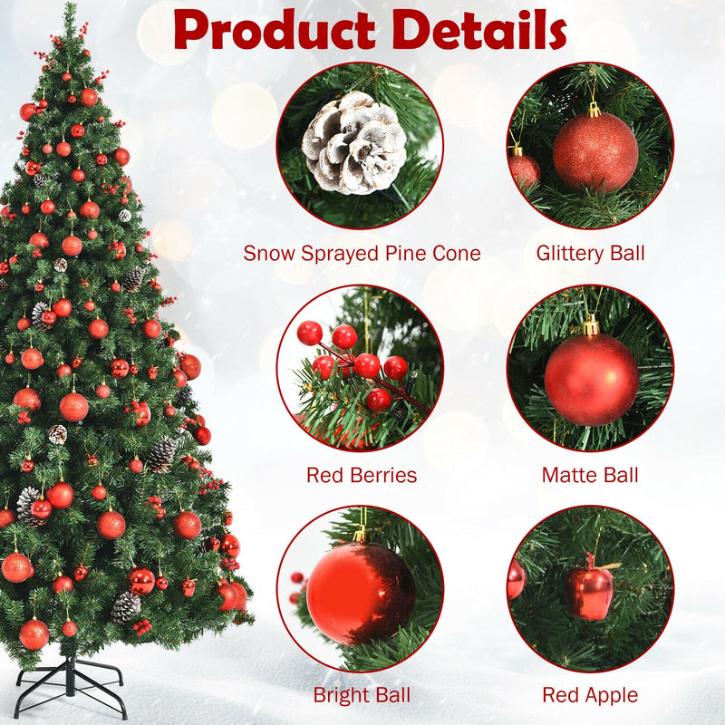 Pre-lit Christmas Hinged Tree with Red Berries and Ornaments-7&