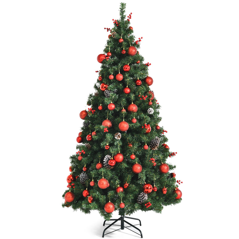 Pre-lit Christmas Hinged Tree with Red Berries and Ornaments-6&