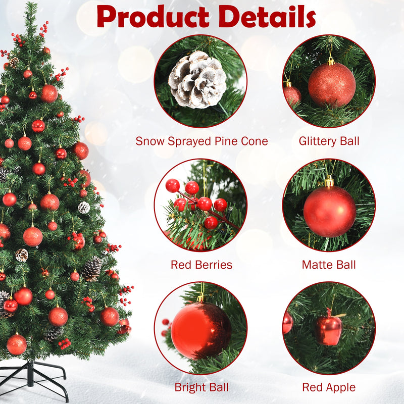 Pre-lit Christmas Hinged Tree with Red Berries and Ornaments-5&