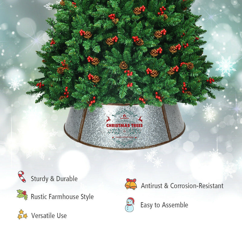 Galvanized Metal ChristmasTree Collar Skirt Ring Cover Decor-Silver