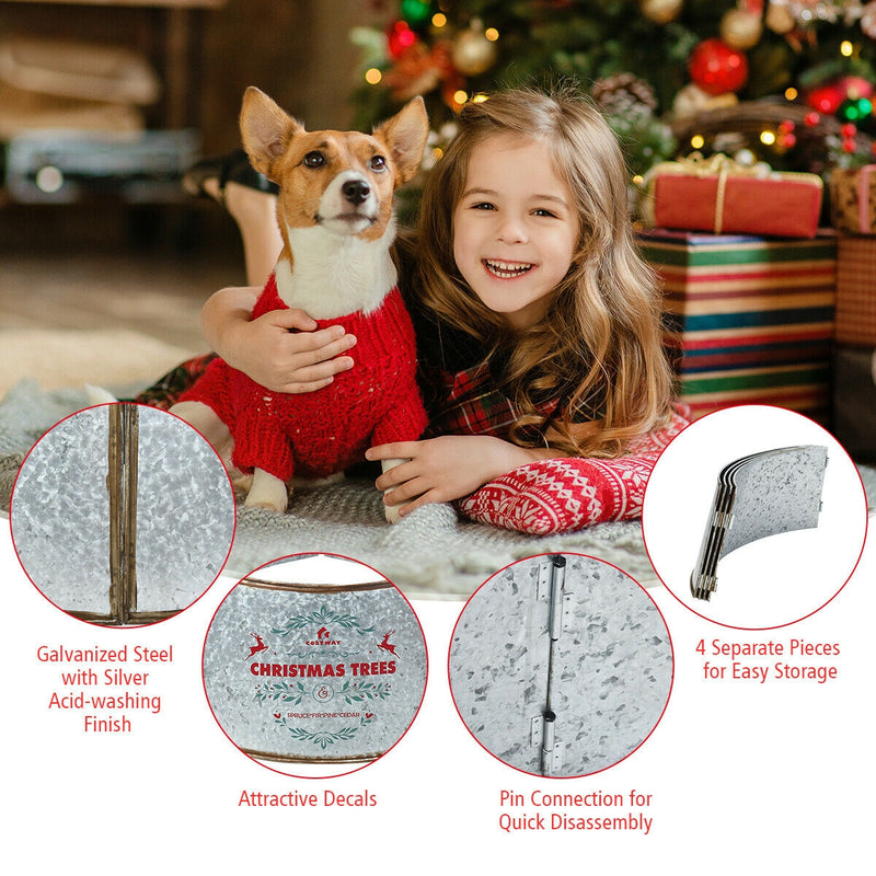 Galvanized Metal ChristmasTree Collar Skirt Ring Cover Decor-Silver