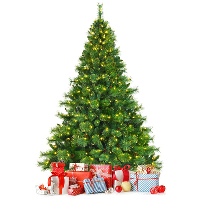 Pre-lit Hinged Christmas Tree wth Pine Cones and Glitter Tips