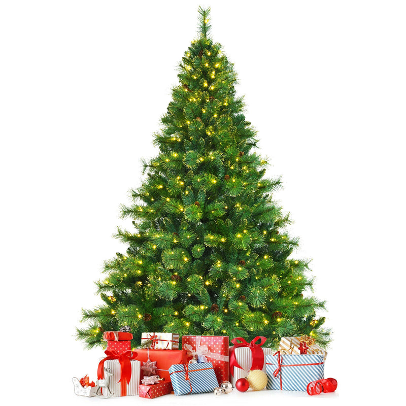 Pre-lit Hinged Christmas Tree wth Pine Cones and Glitter Tips
