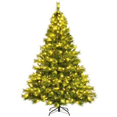 Pre-lit Hinged Christmas Tree wth Pine Cones and Glitter Tips