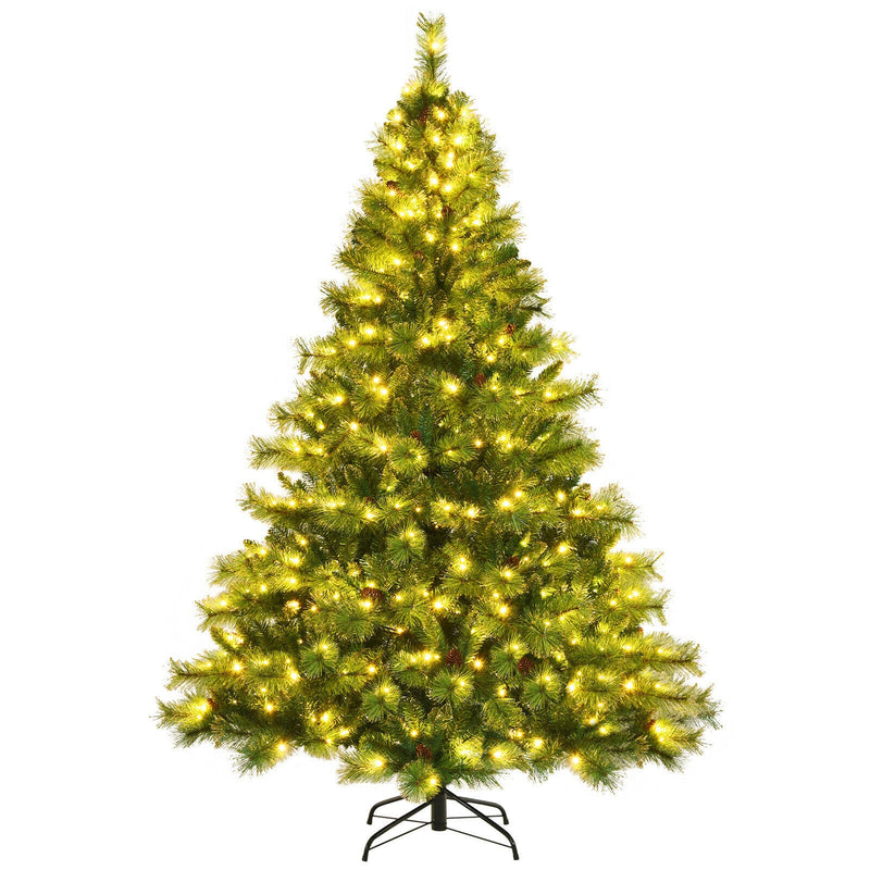 Pre-lit Hinged Christmas Tree wth Pine Cones and Glitter Tips