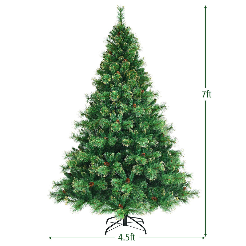 Pre-lit Hinged Christmas Tree wth Pine Cones and Glitter Tips