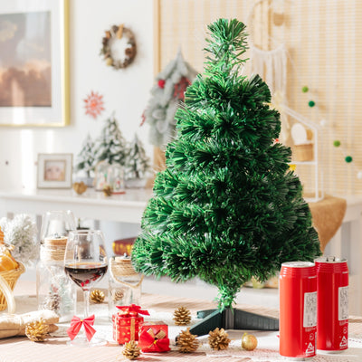 2 Feet Pre-lit Fiber Optic PVC Artificial Christmas Tree Tabletop with Stand