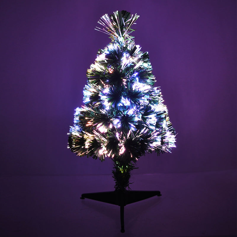 2 Feet Pre-lit Fiber Optic PVC Artificial Christmas Tree Tabletop with Stand