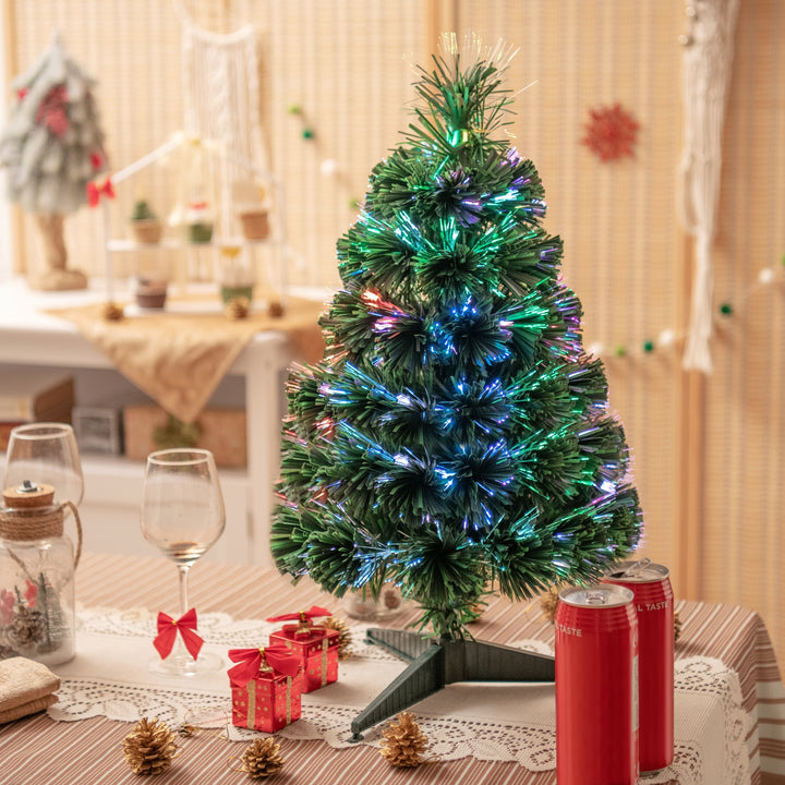 2 Feet Pre-lit Fiber Optic PVC Artificial Christmas Tree Tabletop with Stand - Relaxacare