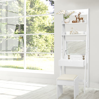 3-in-1 Modern Shelf Vanity Set with Flip Top Mirror and 6 Makeup Organizers