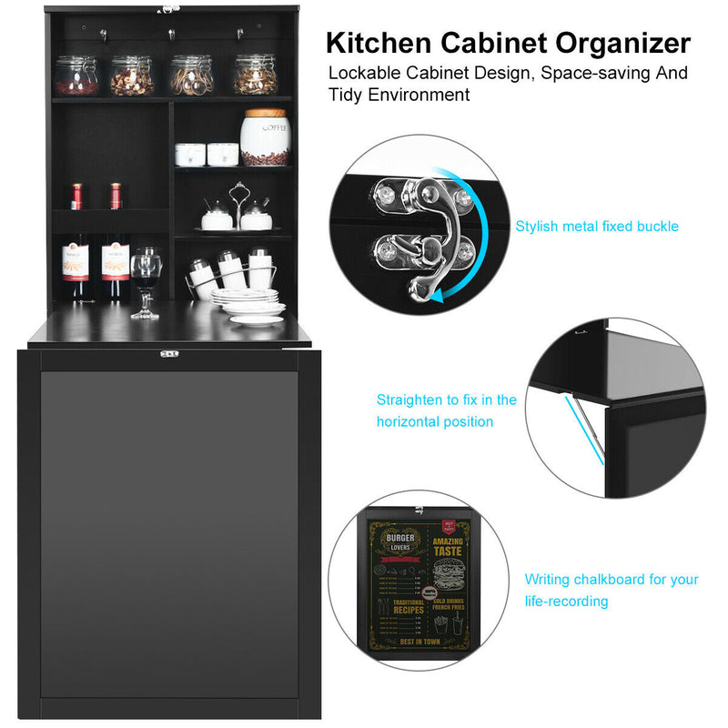 *Convertible Wall Mounted Table with A Chalkboard - Black