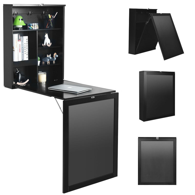 *Convertible Wall Mounted Table with A Chalkboard - Black