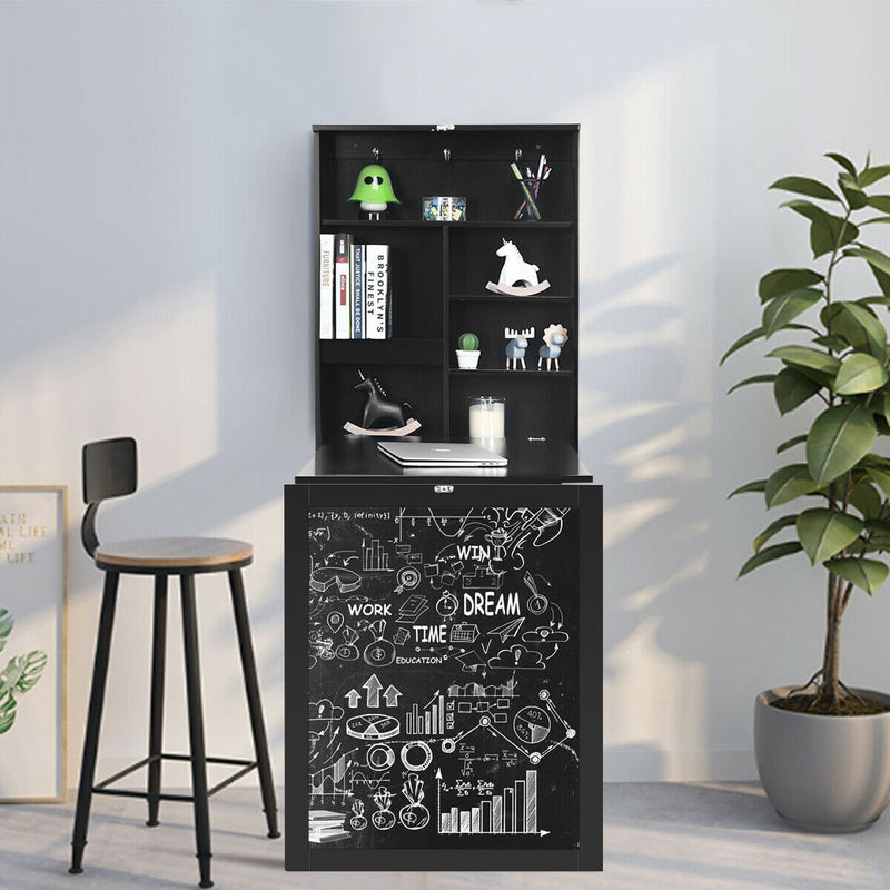 *Convertible Wall Mounted Table with A Chalkboard - Black