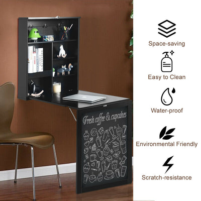 *Convertible Wall Mounted Table with A Chalkboard - Black