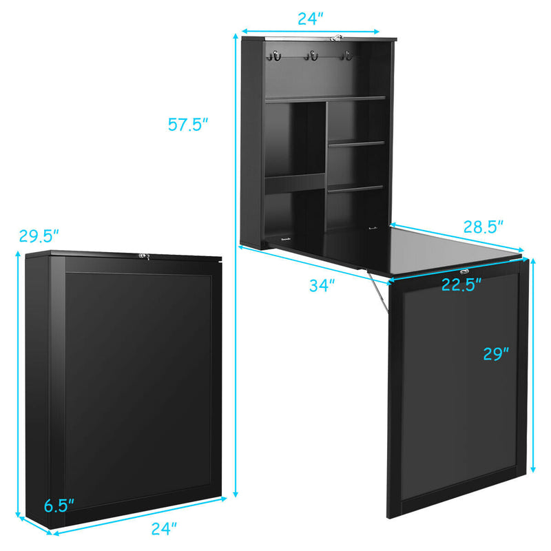 *Convertible Wall Mounted Table with A Chalkboard - Black