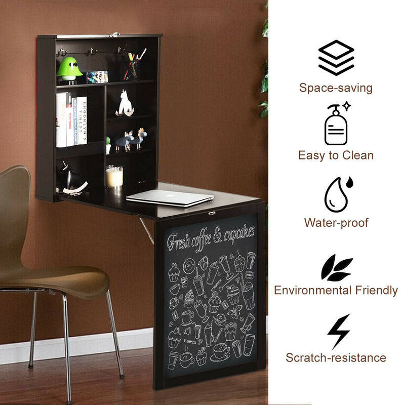 *Convertible Wall Mounted Table with A Chalkboard - Coffee