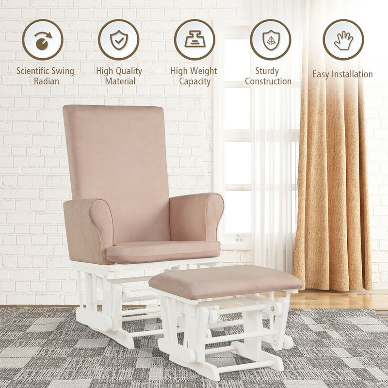 Wooden Baby Nursery Glider and Ottoman Cushion Set Pink