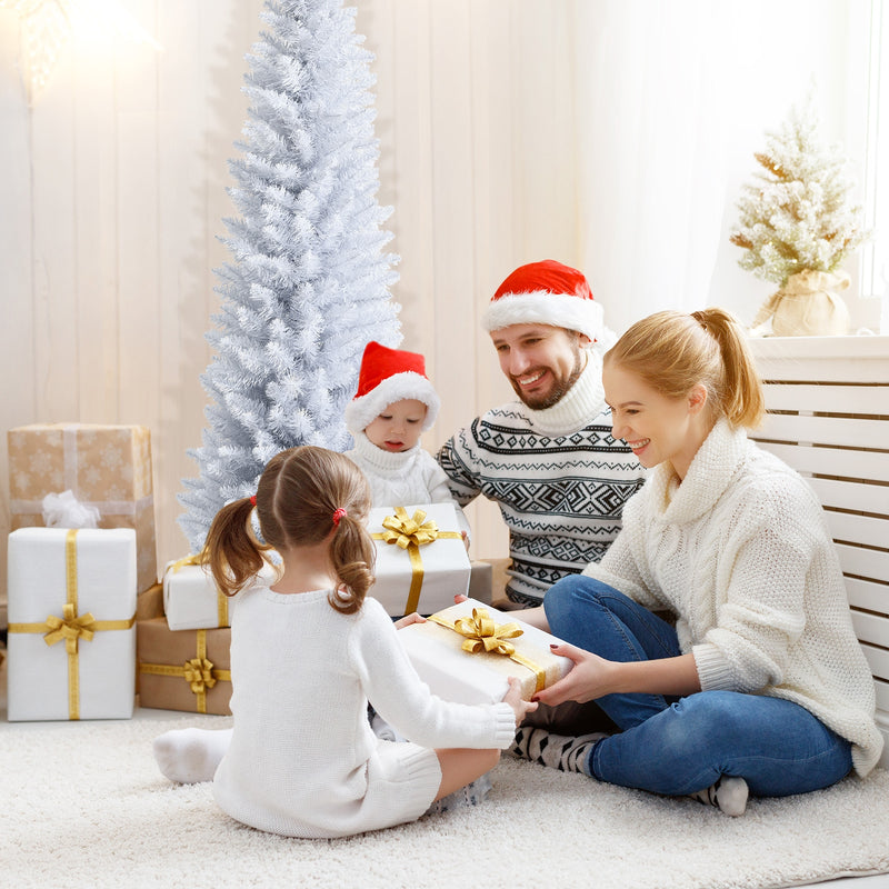 Slim Artificial Christmas Pencil Tree with PVC Needles and Folding Metal Stand-5&