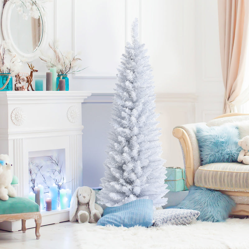 Slim Artificial Christmas Pencil Tree with PVC Needles and Folding Metal Stand-5&