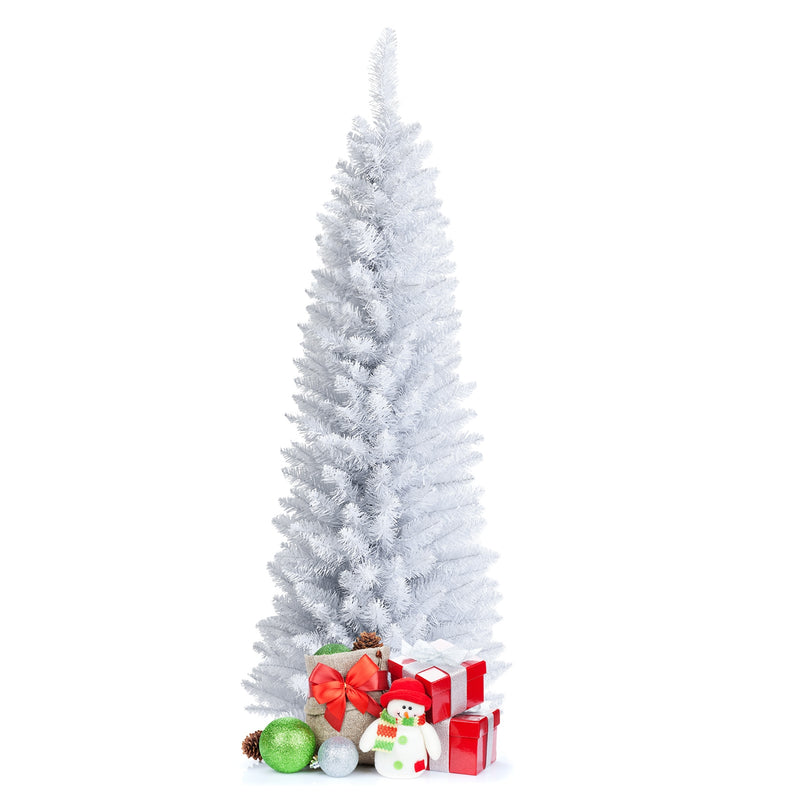 Slim Artificial Christmas Pencil Tree with PVC Needles and Folding Metal Stand-5&