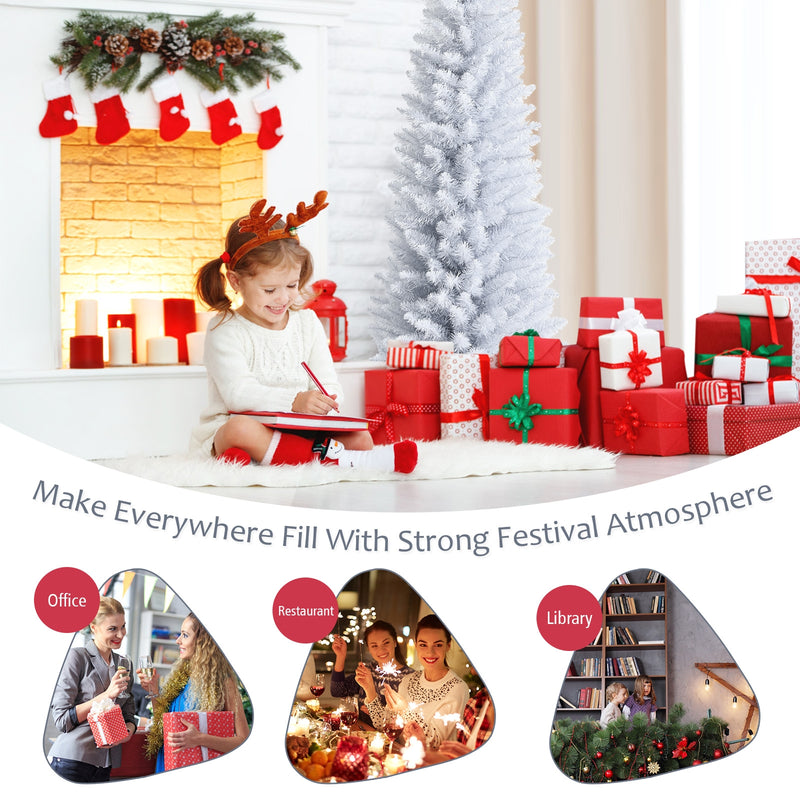 Slim Artificial Christmas Pencil Tree with PVC Needles and Folding Metal Stand-5&