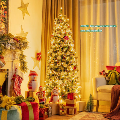 Pre-lit Artificial Pencil Christmas Tree with Pine Cones and Red Berries-6 ft