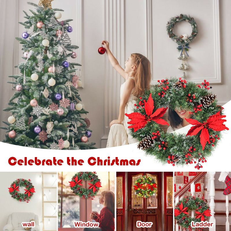 Pre-lit Snow Flocked Christmas Wreath with 50 LED Lights
