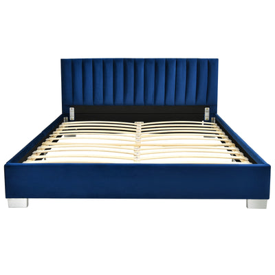 Full Tufted Upholstered Platform Bed Frame with Flannel Headboard-Navy