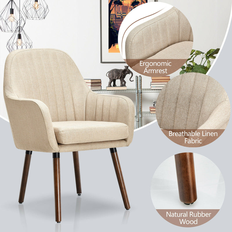 *Set of 2 Fabric Upholstered Accent Chairs with Wooden Legs - Beige