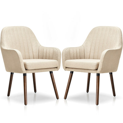 *Set of 2 Fabric Upholstered Accent Chairs with Wooden Legs - Beige
