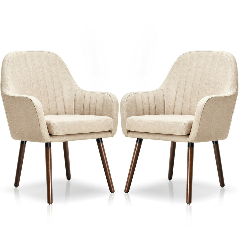*Set of 2 Fabric Upholstered Accent Chairs with Wooden Legs - Beige