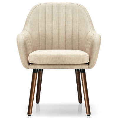 *Set of 2 Fabric Upholstered Accent Chairs with Wooden Legs - Beige