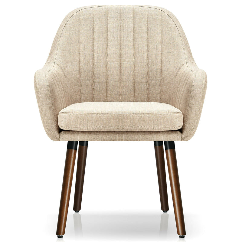 *Set of 2 Fabric Upholstered Accent Chairs with Wooden Legs - Beige