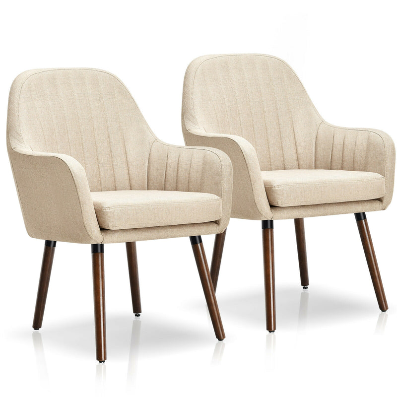 *Set of 2 Fabric Upholstered Accent Chairs with Wooden Legs - Beige