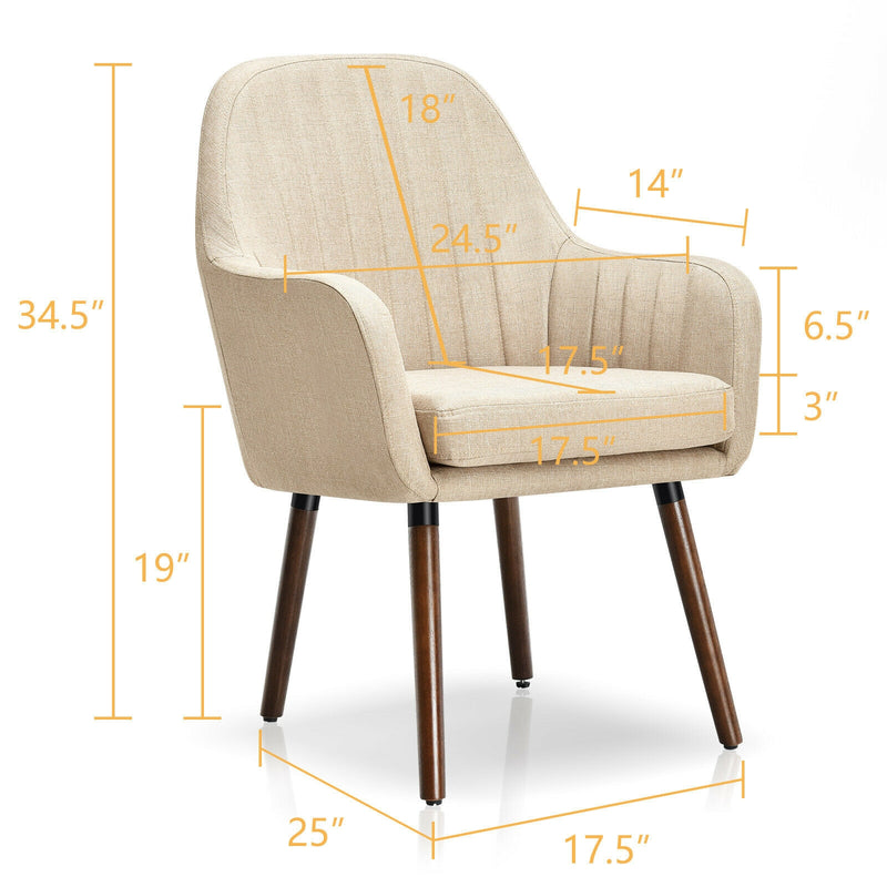 *Set of 2 Fabric Upholstered Accent Chairs with Wooden Legs - Beige