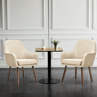 *Set of 2 Fabric Upholstered Accent Chairs with Wooden Legs - Beige