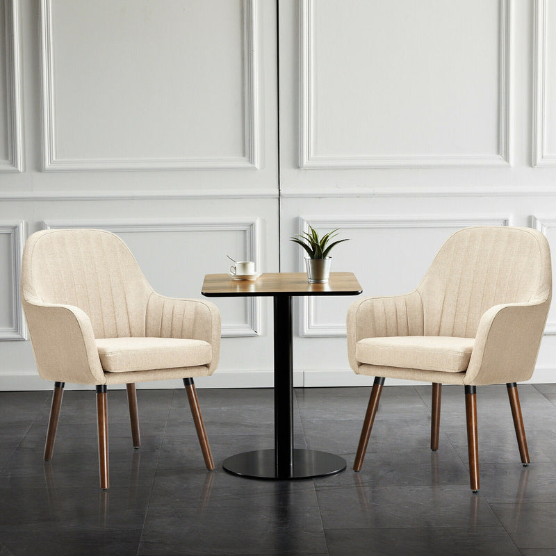 *Set of 2 Fabric Upholstered Accent Chairs with Wooden Legs - Beige