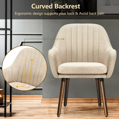 *Set of 2 Fabric Upholstered Accent Chairs with Wooden Legs - Beige
