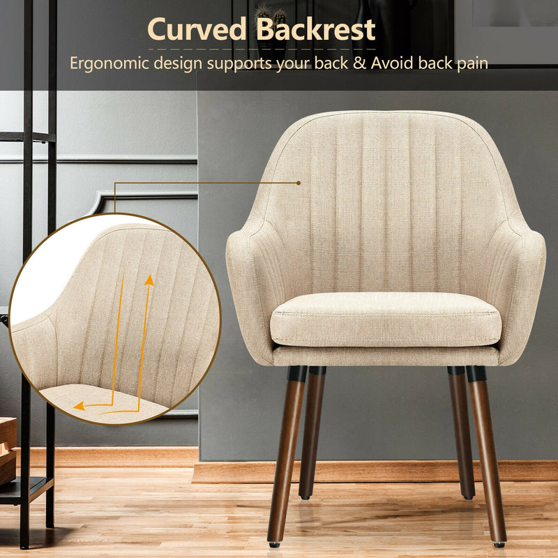 *Set of 2 Fabric Upholstered Accent Chairs with Wooden Legs - Beige