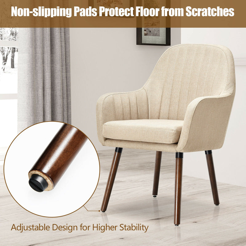 *Set of 2 Fabric Upholstered Accent Chairs with Wooden Legs - Beige