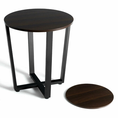 2-Tier Round End Table with Storage Shelf & Metal Frame-Walnut