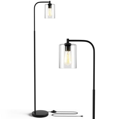 Industrial Floor Lamp with Glass Shade-Black