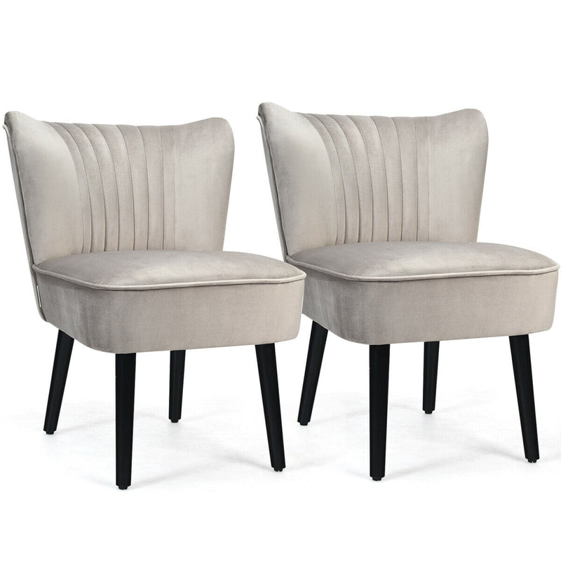 Set of 2 Armless Upholstered Leisure Accent Chair-Brown