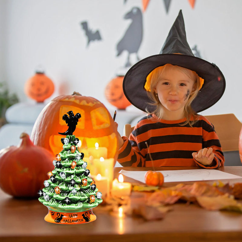 11.5 Inch Pre-Lit Ceramic Hand-Painted Tabletop Halloween Tree