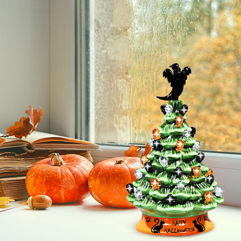 11.5 Inch Pre-Lit Ceramic Hand-Painted Tabletop Halloween Tree