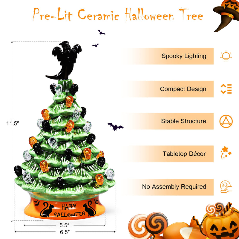 11.5 Inch Pre-Lit Ceramic Hand-Painted Tabletop Halloween Tree