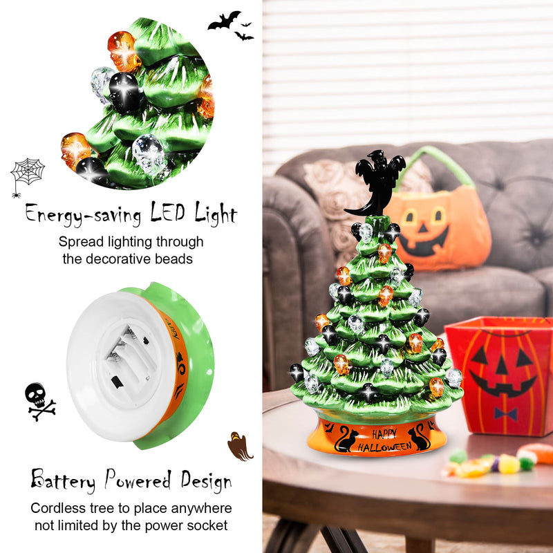 11.5 Inch Pre-Lit Ceramic Hand-Painted Tabletop Halloween Tree