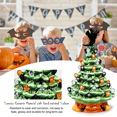 11.5 Inch Pre-Lit Ceramic Hand-Painted Tabletop Halloween Tree