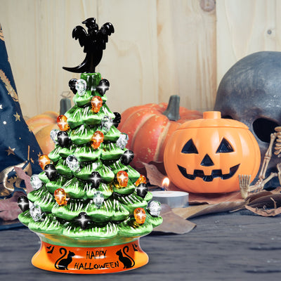 11.5 Inch Pre-Lit Ceramic Hand-Painted Tabletop Halloween Tree